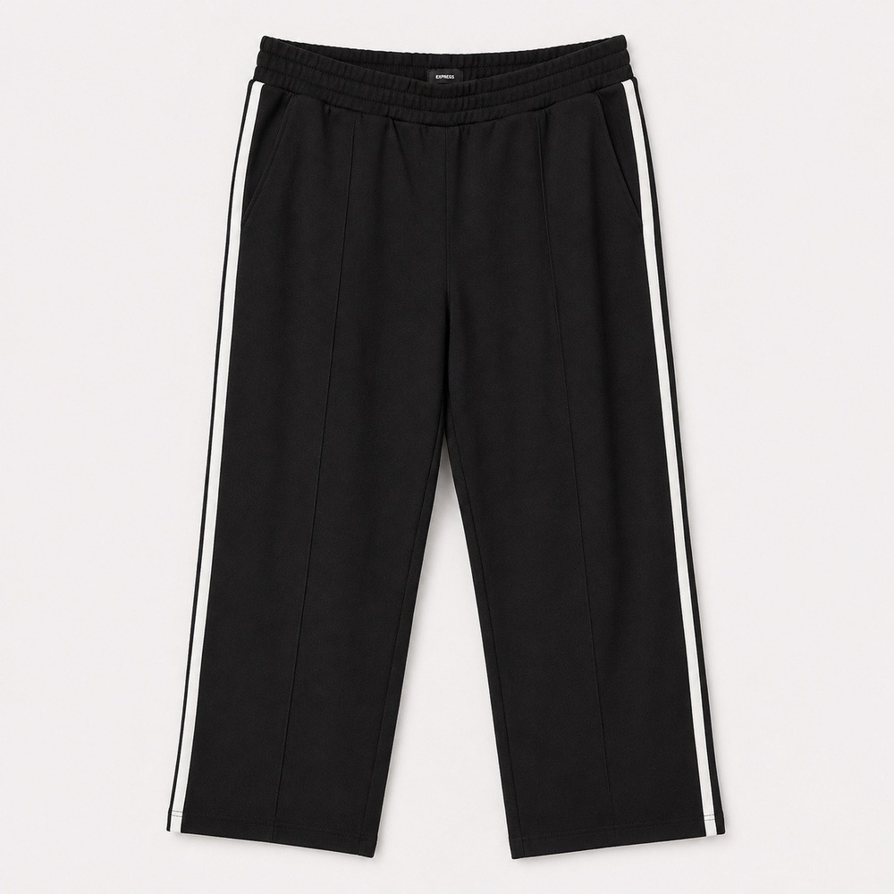 Express Varsity Pant Women XL Black EX011658 Side Stripe Fleece Crop Jogger